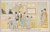 1. Going home in the morning from Yoshiwara. 2. Guests making their toilettes and preparing to leave the house there.  image
