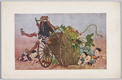 子供のいたずら (5)八百屋の荷車を倒す / Children's Mischief (5), Toppling the Greengrocer's Cart image
