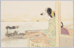 双眼鏡をのぞく女性 (すかし絵) / Woman Looking Through Binoculars (Transparent Painting) image